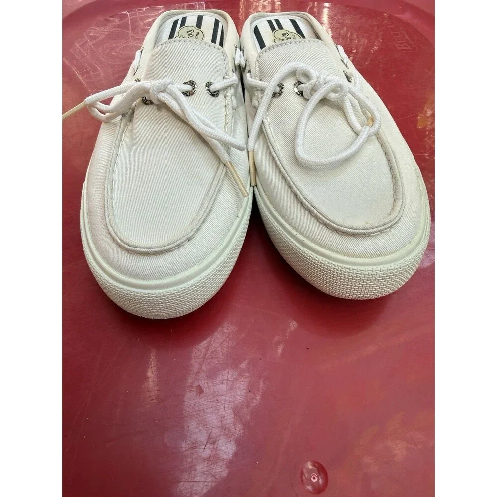 NEW Women Sperry Top-Sider Bahama Clog White Boat Shoes Slides Canvas size 9 M